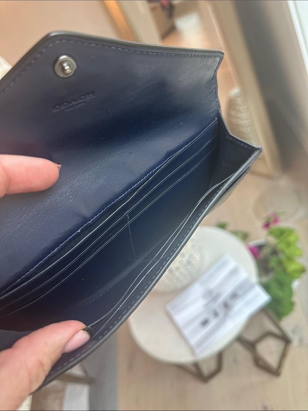 Coach Croc-Embossed Leather Envelope Wallet in Dark Navy - Picture 5 of 7